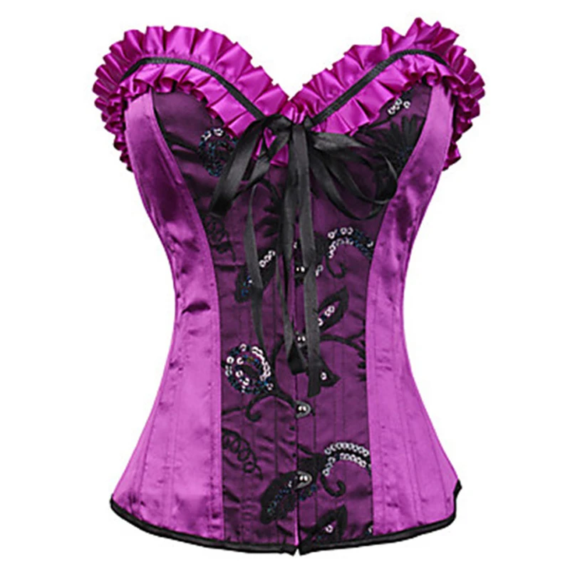 2016 Elegant Purple Ruffled Lace Burlesque Corset And Bustiers Lace Up