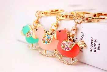 

free shipping 12pcs/lot rhinestone trojan horse keychain key ring favors for baby showers baptism christening party souvenirs