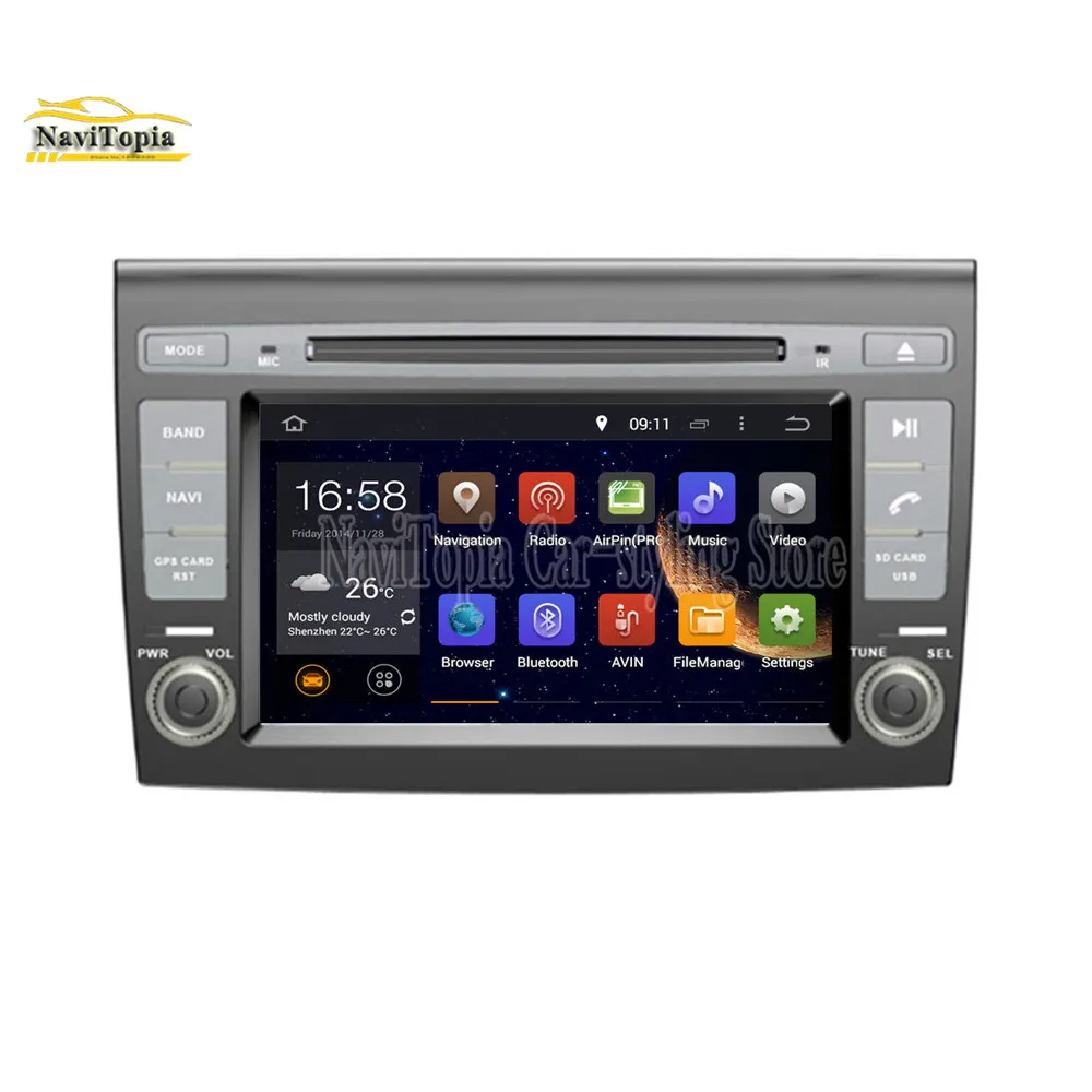 Best NAVITOPIA 7inch 4G RAM 64G ROM PX6 Six Core Android 9.0 Car DVD Player GPS Navigation for Fiat Bravo 2007 2008 2009 2010- 1