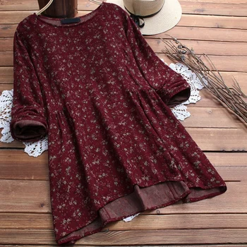 

Women Plaid BlouseVintage Tunic Top Female Long Sleeve Button Shirt Chemise Asymmetrical Hem Blouse Casual Blusas Plus Size 5XL