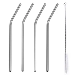 Eco-Friendly Reusable Stainless Steel Drinking Straw Set with Cleaner and Carrying Case (Silver C)