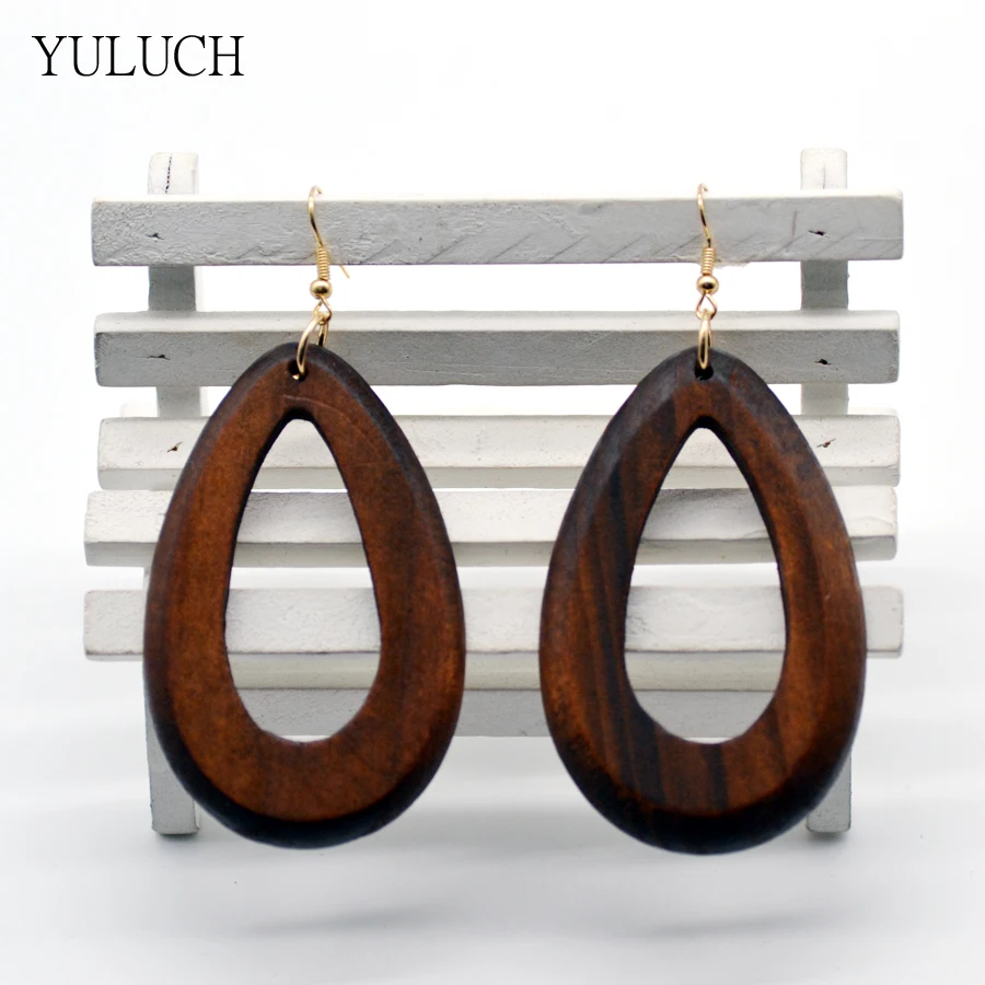 Коричневый цвет обруч деревянная серьга полые 2016 личность Новый Дизайн Большие