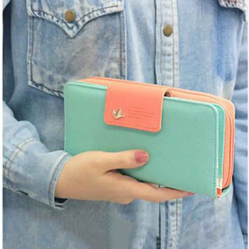  2016 Women's Wallet Button Leather Faux Clutch Classic Cute Lady Purse Long Handbag High Quality Candy Color Card Holder N819 