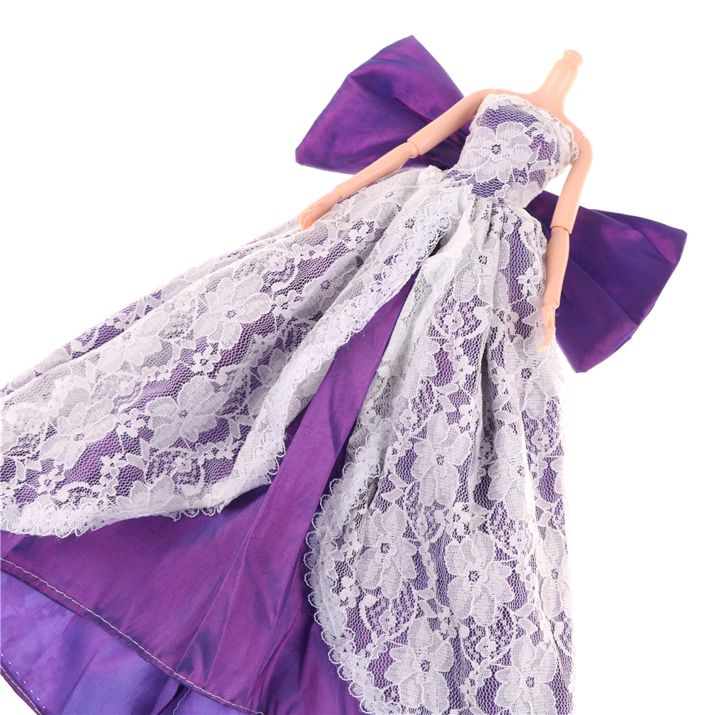 1pc Bow Purple Long Tail Princess Wedding Dress Doll Dress In Dolls Accessories 30cm 1/6 Doll Clothing For Barbie Doll Clothes