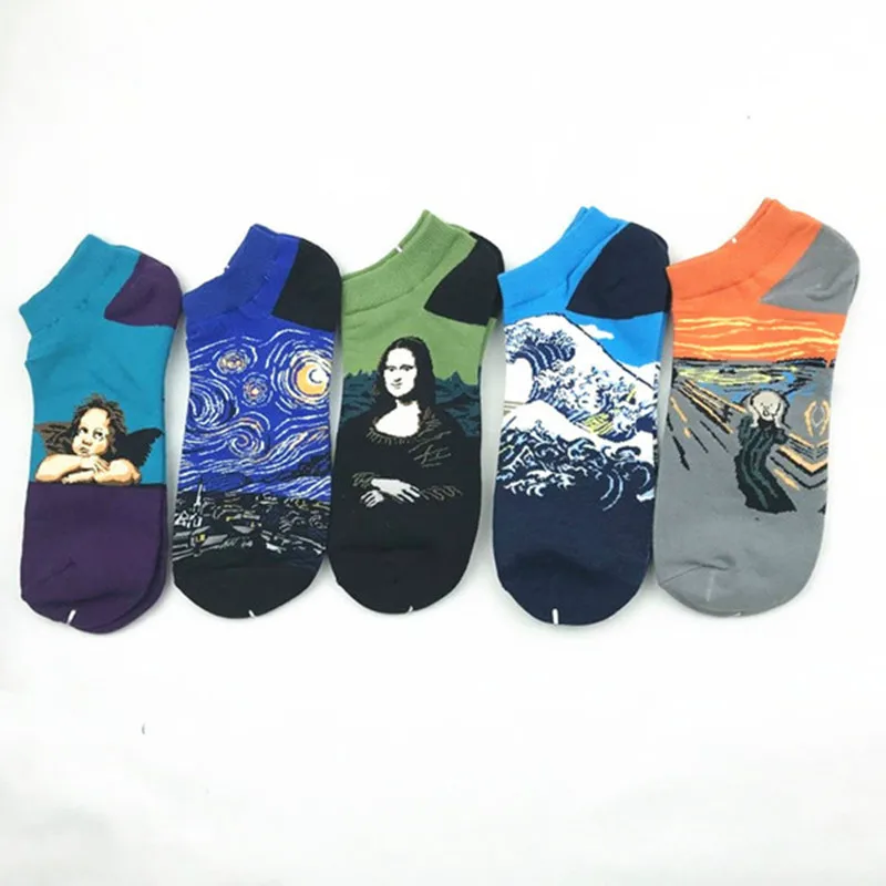 

3D Retro Art socks Women Men Funny Novelty Starry Night Vintage Tube happy Socks For Women short Cotton van gogh socks ankle