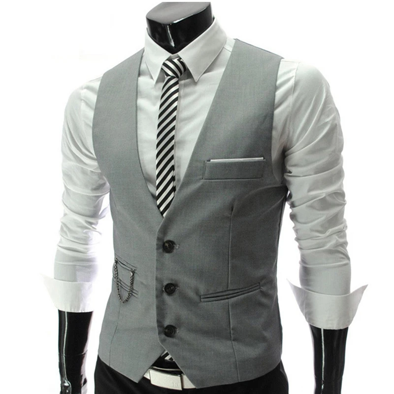 

S - 3XL Pure Color Men Suit Vests Business Casual Waistcoat Male 5-color Vest