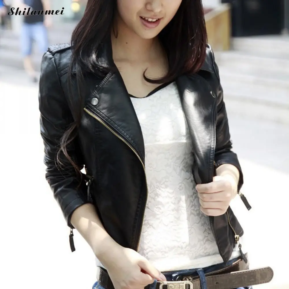 

PU Leather Jacket Women Fashion Black Motorcycle Coat Short Autumn Faux Leather Zipper Fitness Biker Jacket Soft Jacket Female