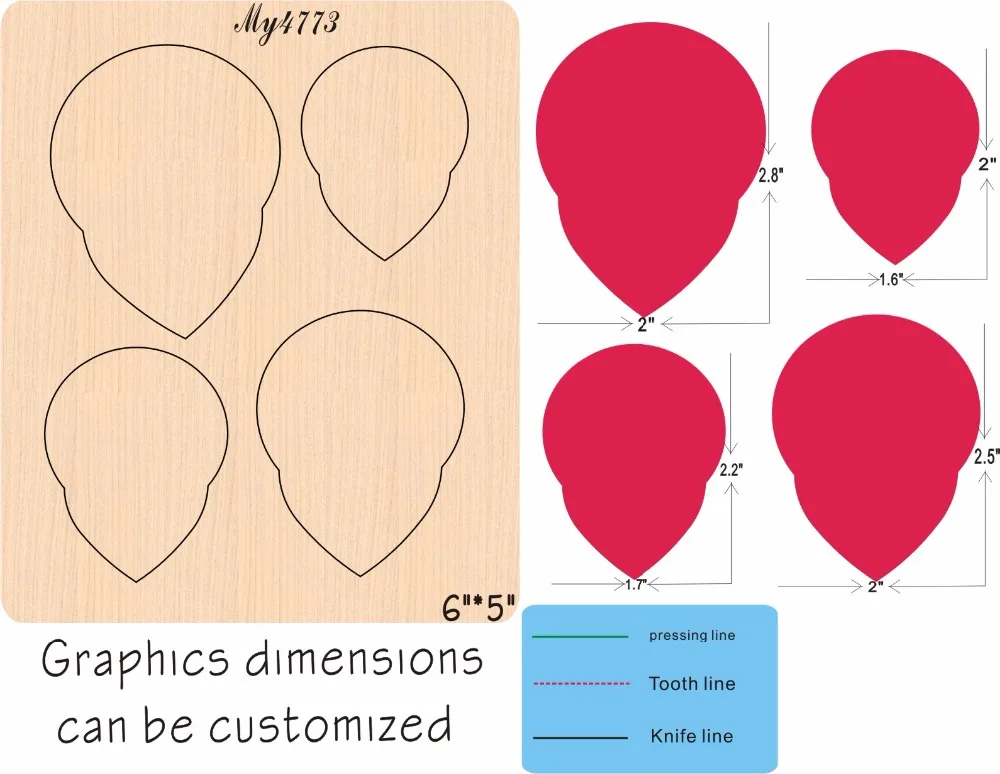 

Red petals 3 wood moulds die cut accessories wooden die Regola Acciaio Die Misura MY