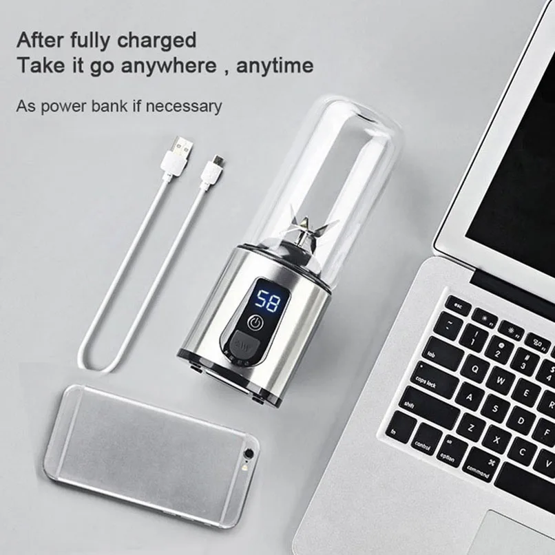 Mini USB Rechargeable Fruit Juicer Machine Cup Personal Blender Mixer Smoothie Maker Household Port