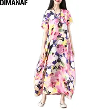 DIMANAF, женское летнее платье больших размеров, с принтом, элегантное, женское, Vestido Femme, сарафан, повседневное, свободное, длинное платье, одежда большого размера, M-2XL