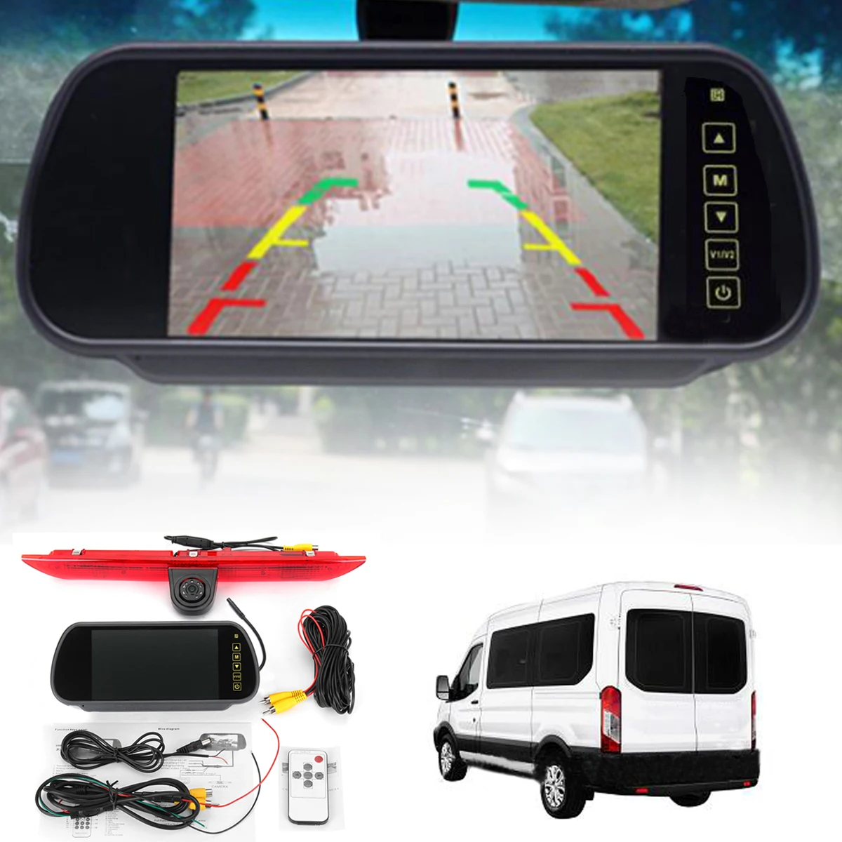 

New Waterproof LED Brake Light IR LED Brake Light Rear View Reversing Parking Camera & 7 Inch Monitor Kit for FORD Transit 2014