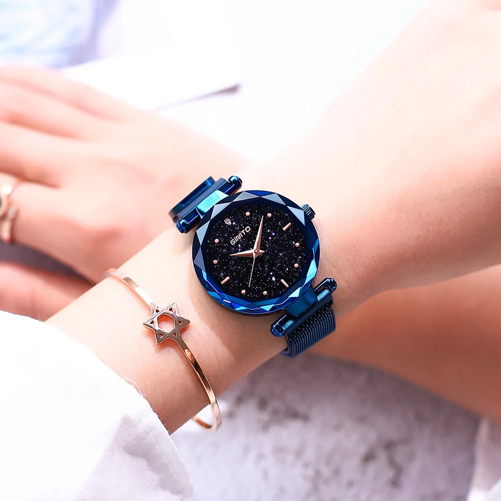 

GIMTO Luxury Brand Crystal Women Watches Starry Sky Rose Gold Bracelet Quartz Ladies Watch Dress Female Clock relogio feminino