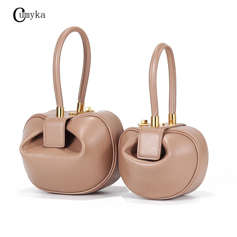 

CUMYKA 2019 Genuine Leather Hobos Handbags Fashion Small Design Dumplings Ladies Tote Cow Leather Luxury Bags For Women Solid