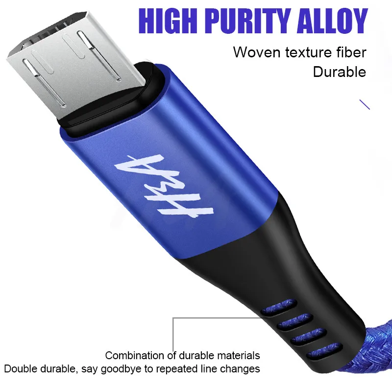 H & A المصغّر usb كابل كابل الشاحن السريع النايلون مضفر USB شاحن هواتف xiaomi هواوي LG سامسونج الهاتف المحمول USB كابل شحن