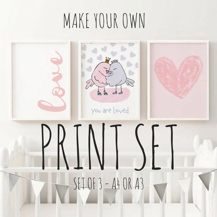 

Nordic Style Canvas Painting Pink LOVE Cartoon yellow Animals canvas Print painting Wall Pictures for Kids home decor M07