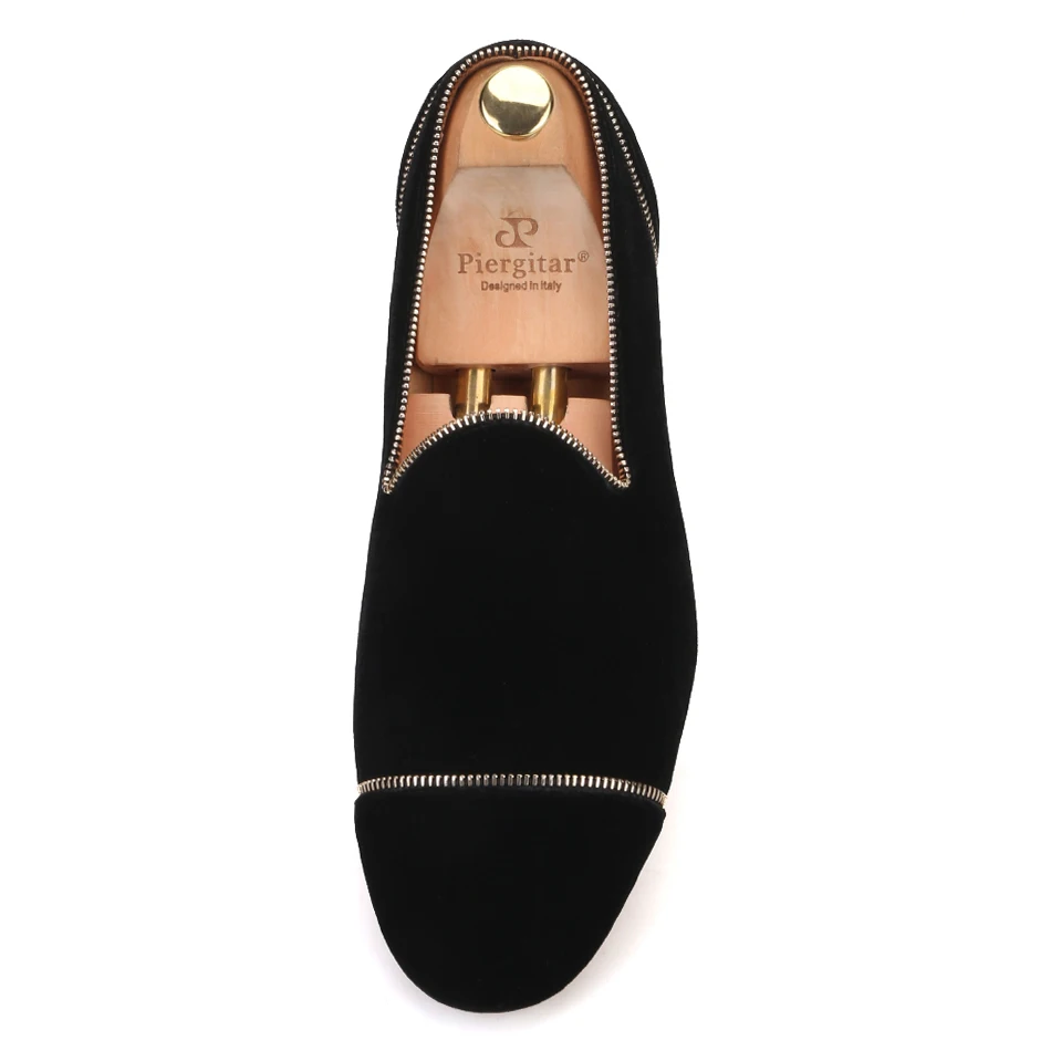 Piergitar/ г. Черные бархатные мужские лоферы ручной работы на молнии; дизайнерские туфли для вечеринки и свадьбы; тапочки для курения; кожаная стелька