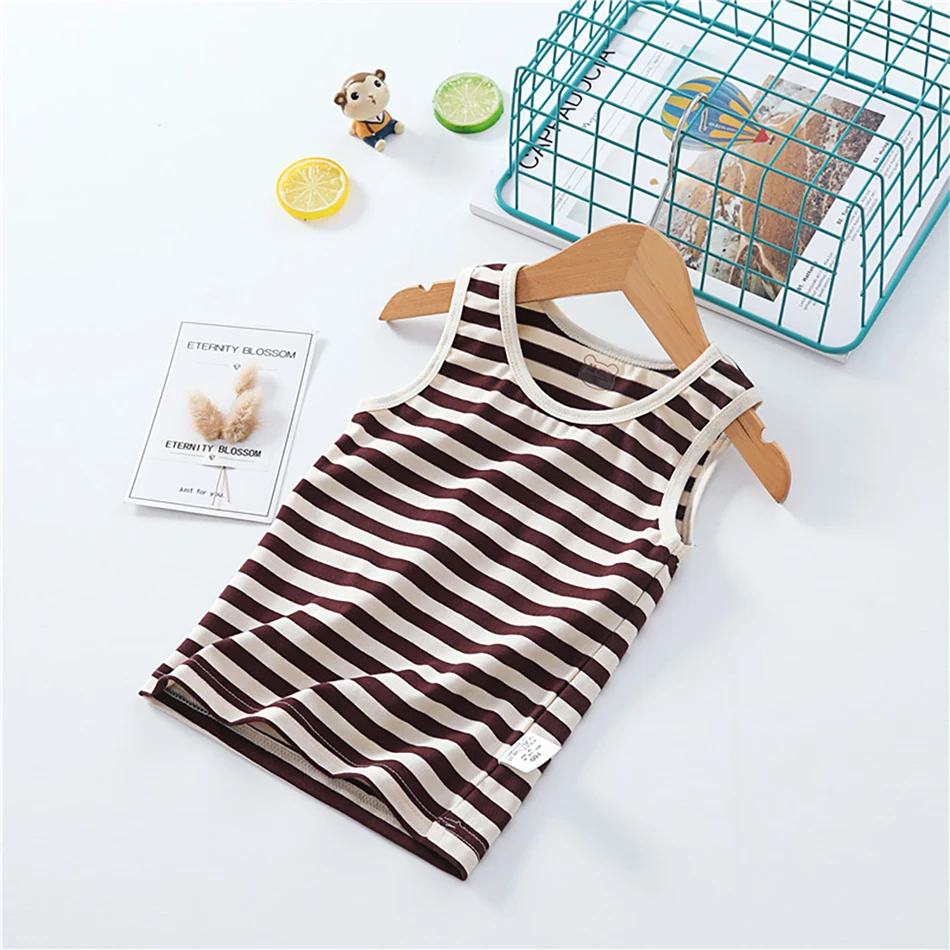 2-8 Years Summer Baby Boys Vests T-shirts Children Thin Vest Top Kids Boy Girl Tops Clothes Cotton Tees Stripe printing Shirts