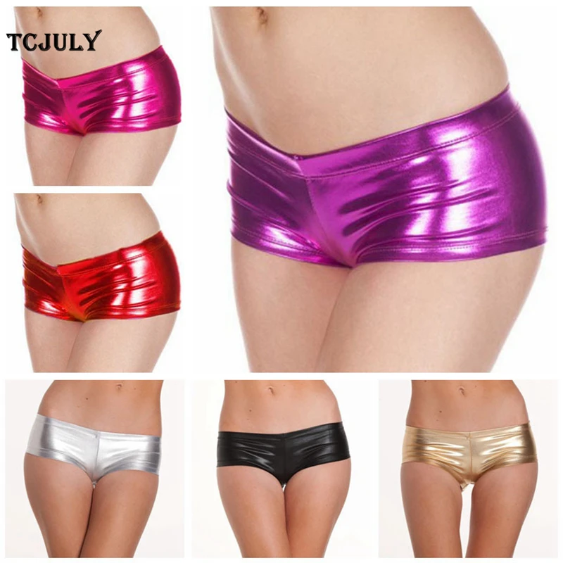 TCJULY, Новое поступление, сексуальные шорты для танцев на шесте, для клубных выступлений, блестящие шорты с блестками, тянущиеся однотонные шорты из искусственной кожи для женщин, 6 цветов
