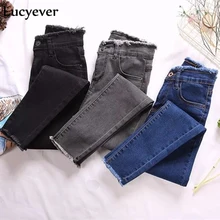 Lucyever осенние женские джинсы-карандаш с высокой талией, обтягивающие джинсы для мам, модные корейские джинсы с кисточками и карманами, уличный стиль, хлопковые джинсовые штаны