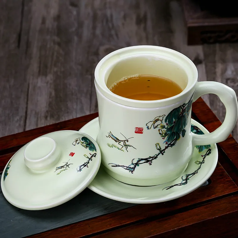 500ml Chinese Style Jingdezhen Porcelain Tea Cup & Saucer Sets Filter