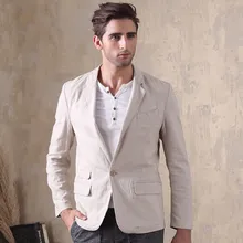 Хлопковый льняной мужской повседневный приталенный Блейзер с длинным рукавом, пиджак на одной пуговице, тонкий повседневный мужской блейзер, новинка, A5603