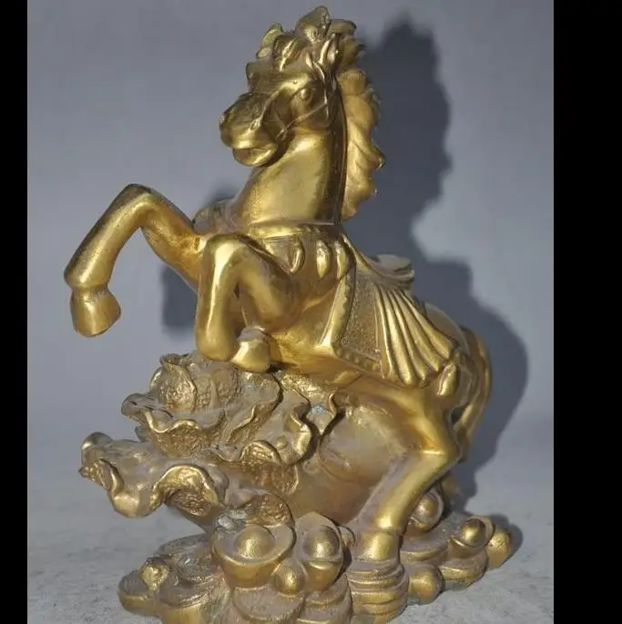 

671115891*++7"China fengshui brass wealth yuanbao money Cabbage Zodiac Horse Animal statue
