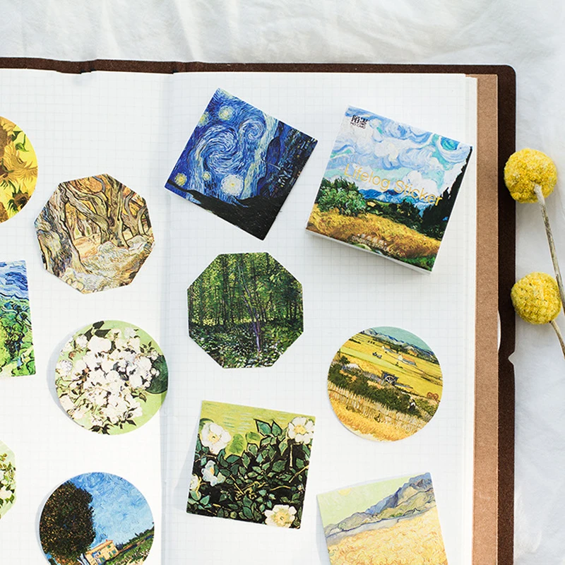 Meet Van Gogh Reproduce Classic DIY ative Diary Stickers 45pcs/Pack TOP Meet Van Gogh Reproduce Classic DIY ative Diary Stickers 45pcs/Pack TOP