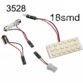 

100pcs 12v Panel LED Lamp 18 SMD 3528 1210 Interior Room Dome Door Car Light Bulb with 2 Defferent Adapter