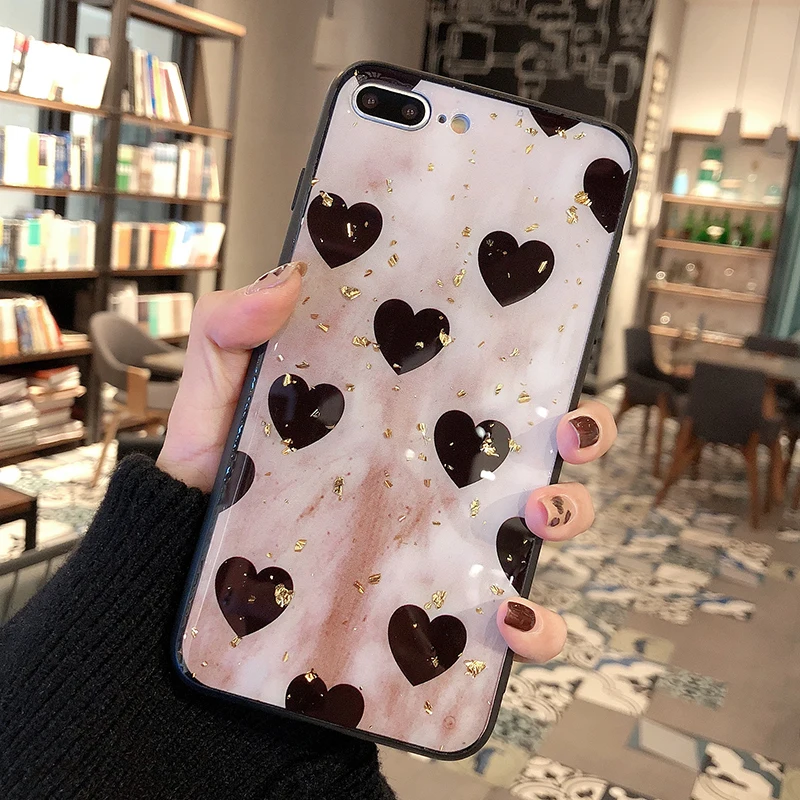 

Luxury Gold Foil Love Heart Case For iPhone 7 8 6 6S Plus Glitter TPU Silicon Cover For iPhone X XS MAX XR 8Plus Girl Phone Case