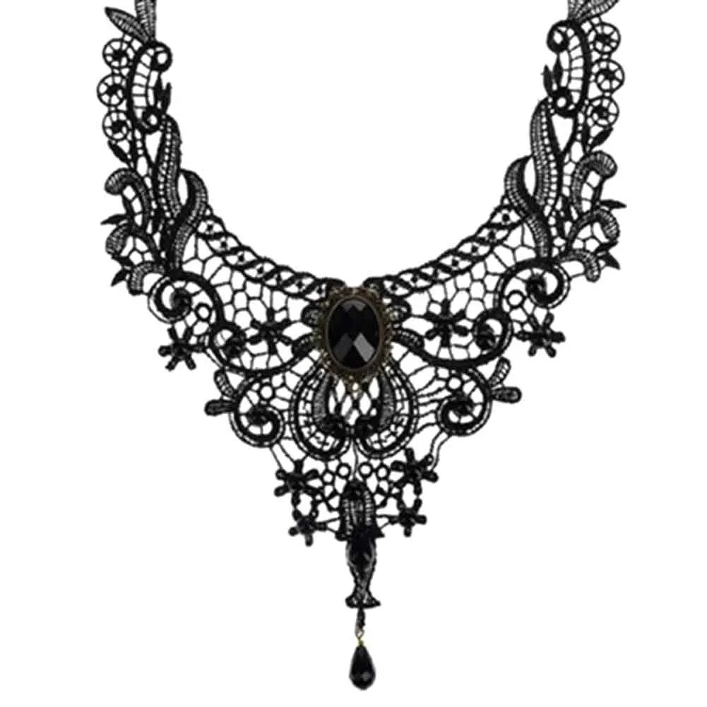 

Gothic Style Vintage Flower Lace Bib Necklaces For Woman Alloy Black Girft For Female