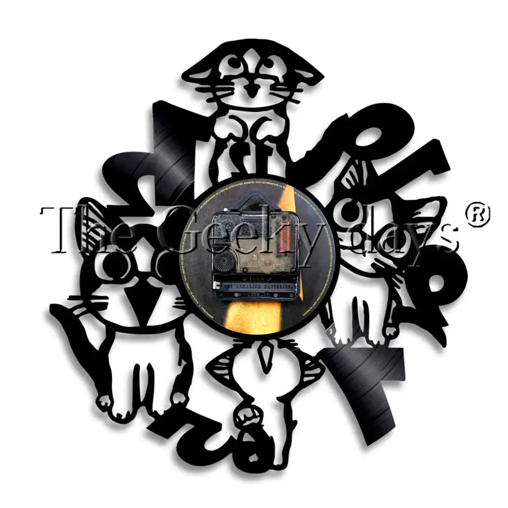 1 шт косо Cat Виниловая пластинка настенные часы современный настенный светильник котенок с забавными хвост Home Decor Часы настенные Art подвесной светильник LED
