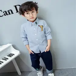 2018 комплект одежды для маленьких мальчиков, корейские полосатые рубашки с длинными рукавами, топы + штаны, джинсы, детская одежда для