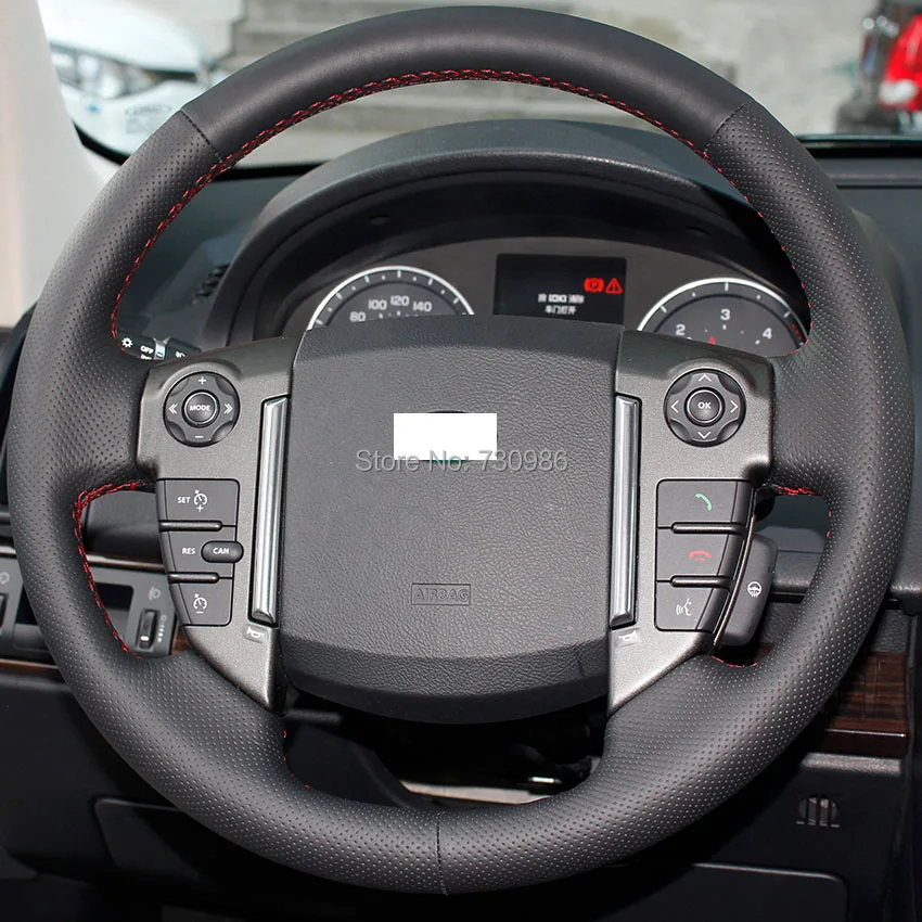 XuJi Black Genuine Leather Steering Wheel Cover for 2013 Land Rover