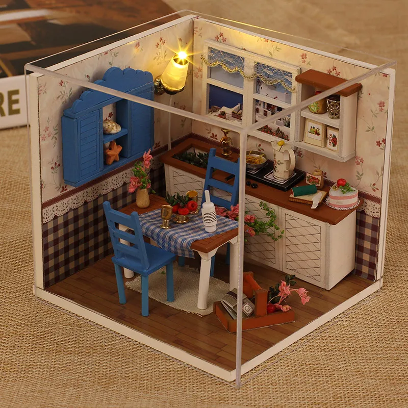 3D Wooden Doll Houses DIY Warm Coffee Time Miniature Dollhouse Furniture Kit Toys Kids Handmade Educational Toy Gift (2)