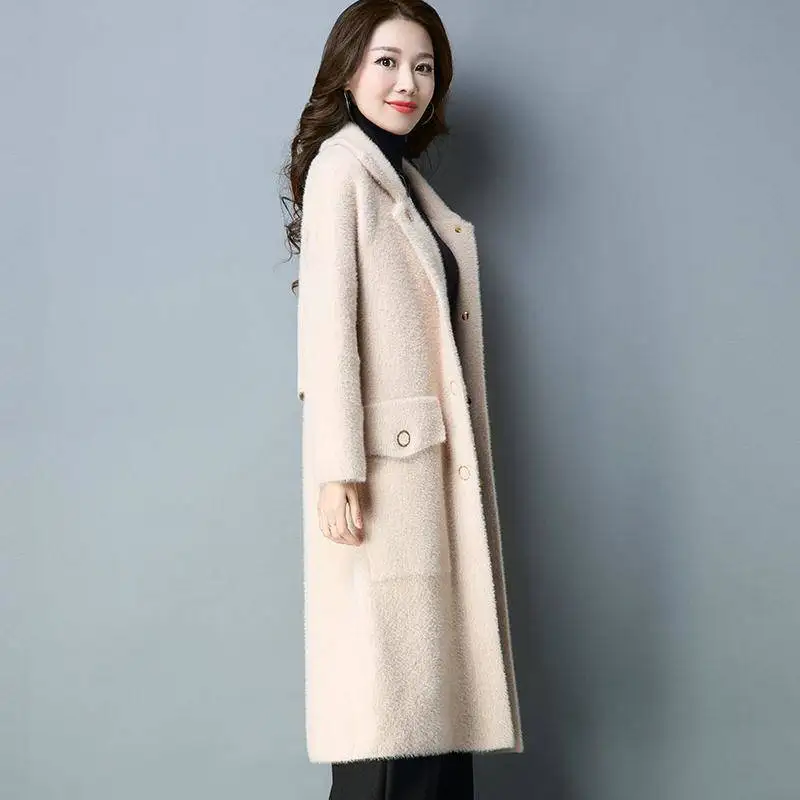 

2019 Autumn Winter Female Faux Mink Cashmere Sweater Cardigan Women Korean Coat Long Sleeve Knitted Long Thick Warm Sweater A252
