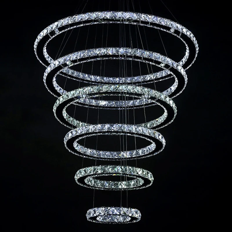 

6 Rings luxury modern crystal chandeliers lustres de cristal for lobby long crystal led Contemporary Large Crystal Circle 6 Ring