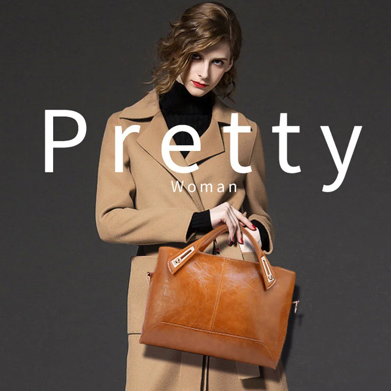 

Designer High Quality Women Oil Wax Leather Handbags Ladies Hand Bags Shoulder Vintage Big Bag Sac a Main Femme Messenger Brand