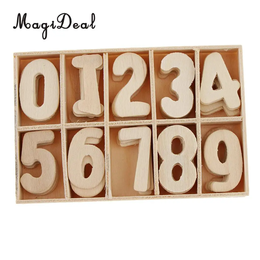 Complete 0-9 Wood Wooden Numbers Craft Home Decoration Wedding Birthday Figurines Miniatures with Storage Tray Kids Learning Toy