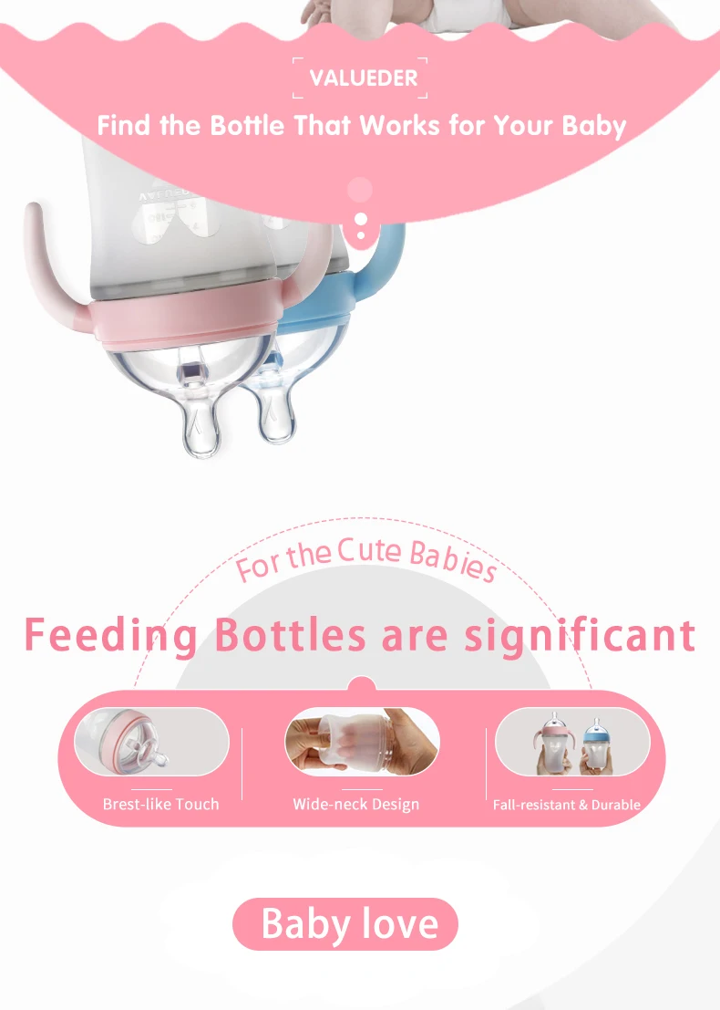 VALUEDER 150 мл широкая шея силиконовая бутылка и набор сосок мягкие BPA Free Baby Feeder бутылка с соломинкой и грудь-как соски