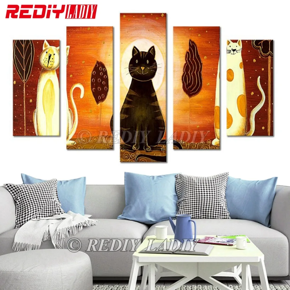 

REDIY LADIY 5D Diamond Mosaic Triptych Full Square Diamond Painting Cross Stitch Cartoon Cats Crystal Modular Picture Wall Arts