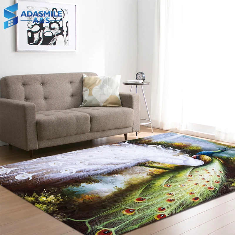 

Nordic 3D Peacock Area Rugs Big Parlor Carpet Baby Crawling Play Mat Soft Flannel Rug and Carpet for Living Room Home Decorative
