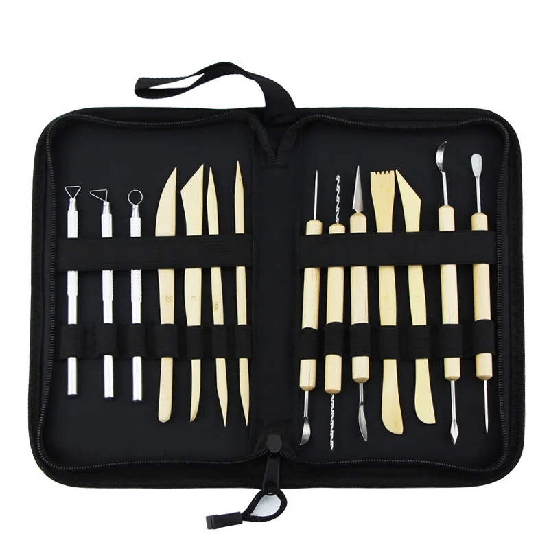 

14pcs/bag Wood Metal Plasticine Colored Clay Tool Mold Kit Set tool Chisel DIY Playdough Toys Fimo clay Tools