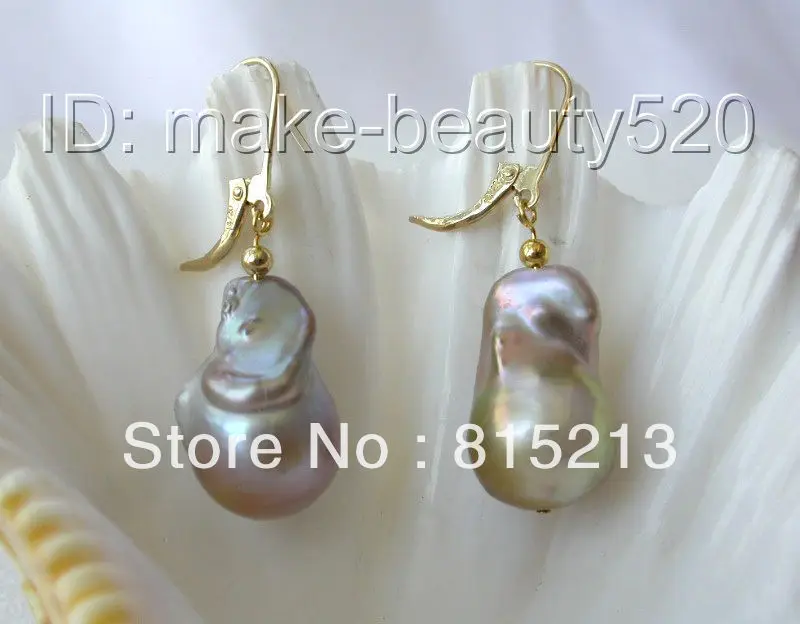 

HOT SELL - wb00241 big 22mm baroque purple keshi reborn freshwater pearl dangle earrings! -Top quality free shipping