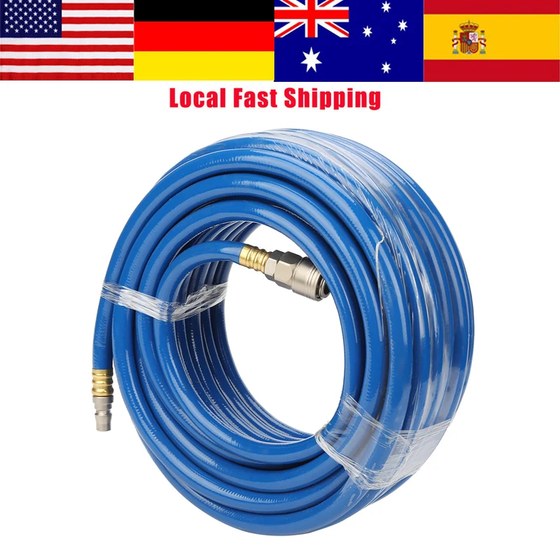 15M Blue Flexible Pneumatic PVC Hose with Quick Connector for Air