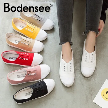 

BODENSEE Women Flat Sneakers Women vulcanized sneakers breathable flat casual slip on woman spring and autumn canvas shoes