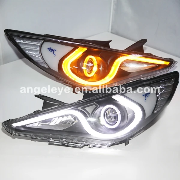 

2009-2014 year Sonata YF Sonata I45 LED Strip Head Lamps with Bi Xenon Projector Lens projector lens Double Color JC