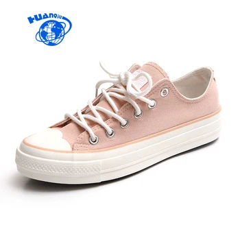 

Spring Women Canvas Shoes Lady Girl Pink Shoes Lace Up Vulcanized Sweet Preppy Style Flat Heel Anti-slip White Sneakers Colorful