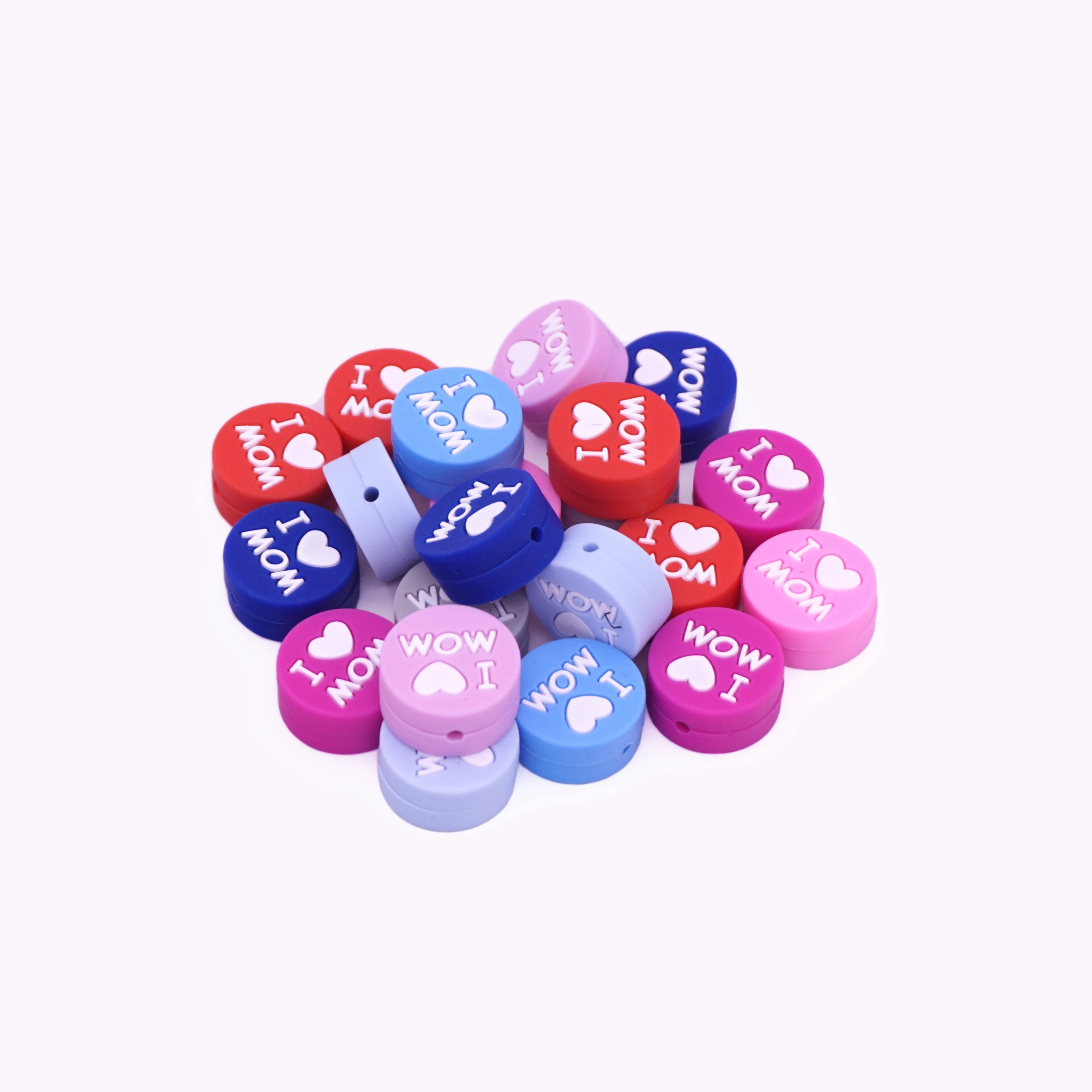 

5pcs I love Mom Round Silicone Beads For Jewelry Making DIY Pacifier Chain Chew Necklace Bracelet Bangle Jewelry Accessories