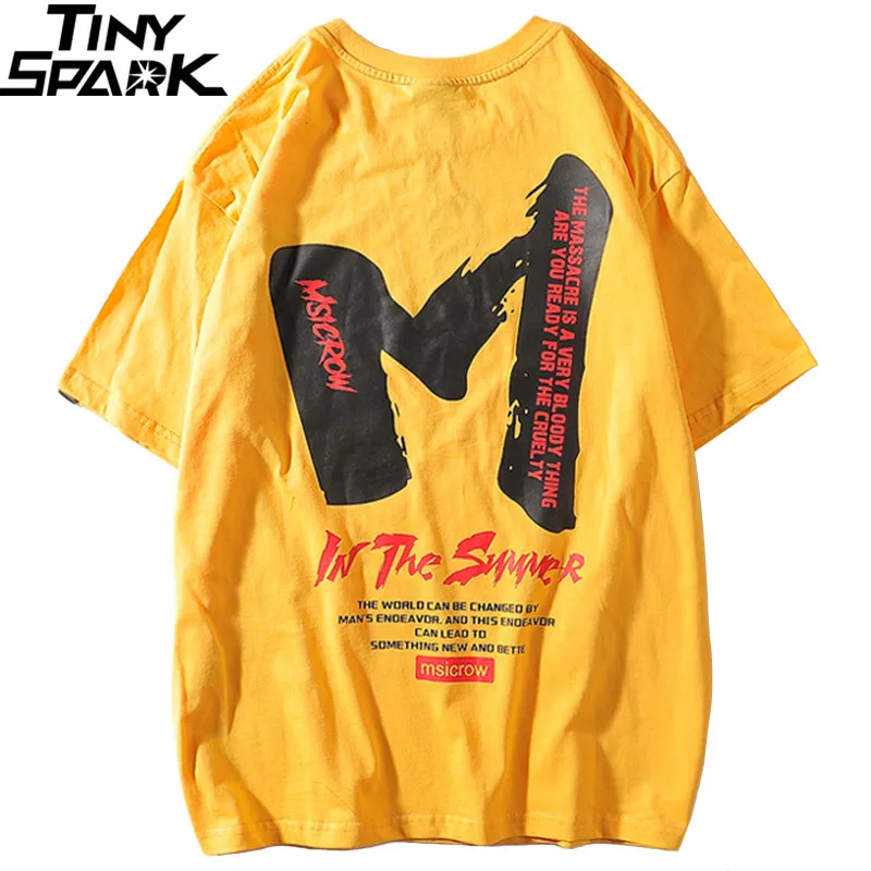 

Mens Hip Hop T Shirt Big Letter M Print Streetwear T-shirts 2019 Summer Short Sleeve Tops Tees Yellow Hipster Tshirt 100 Cotton
