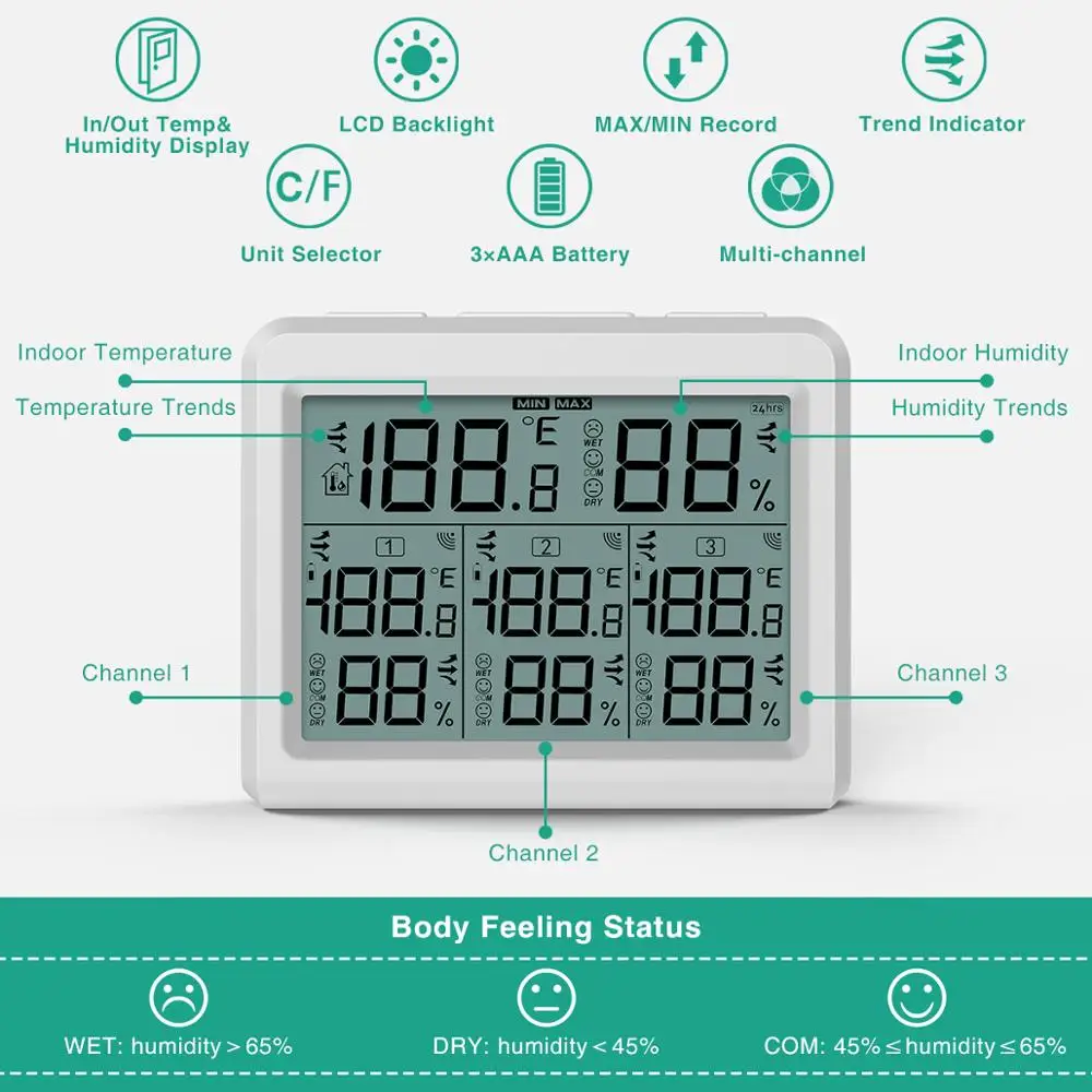 Kopen ORIA Hygrometer Thermometer Digitale LCD Thermometer Indoor Outdoor Wireless Sensor Temperatuur Vochtigheid Monitor Afstandsbediening